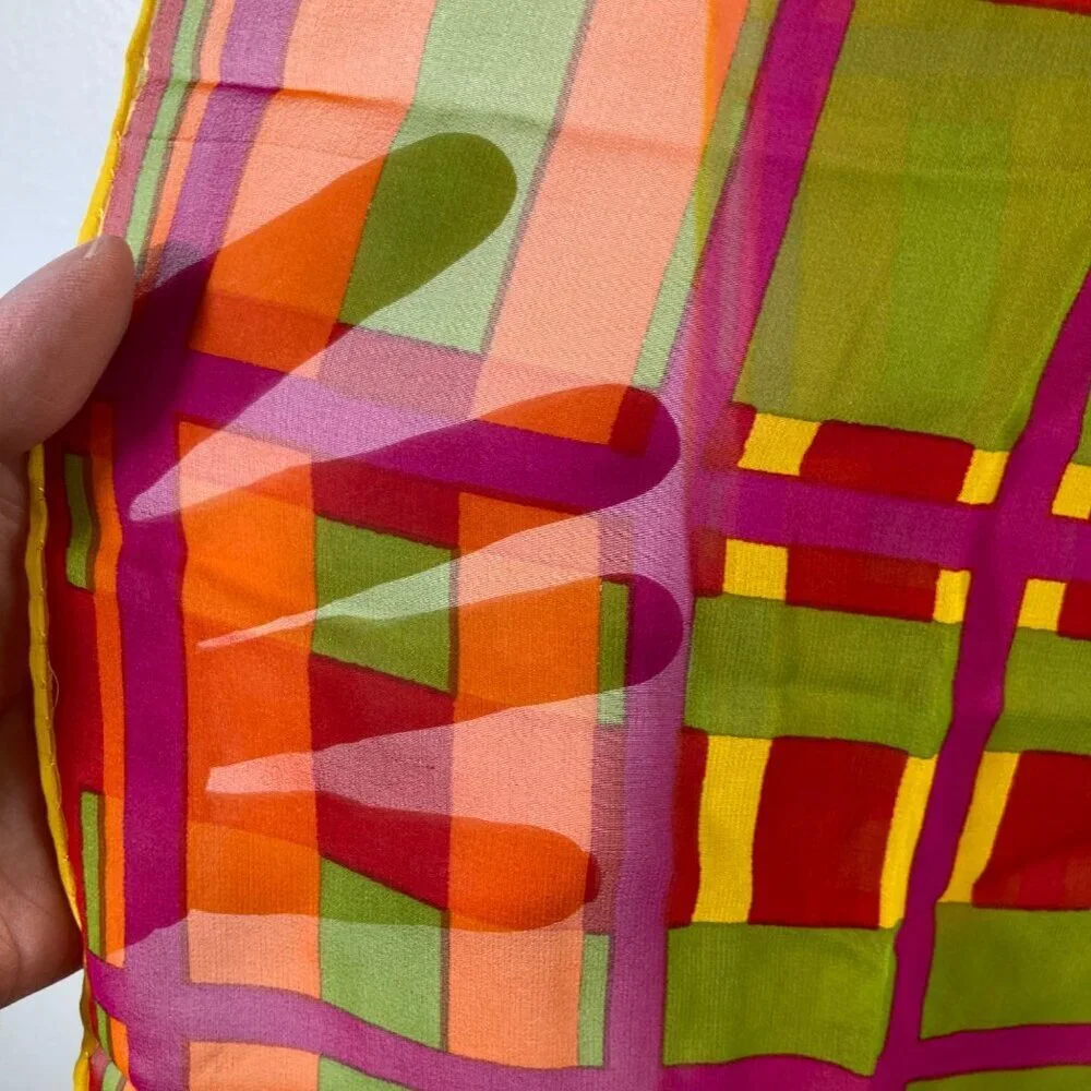 Womens Elaine‎ Gold Silk Scarf Collection XIIX Geometric Design 10.5 x 52